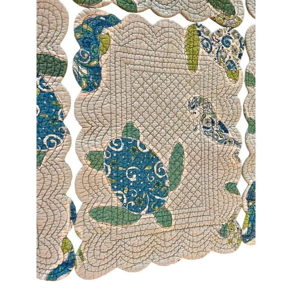 Set of 6 C&F Home Sea Turtle Cove Cotton Quilted Scalloped Placemates